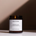 lit scented nostalgia candle on shadowy background