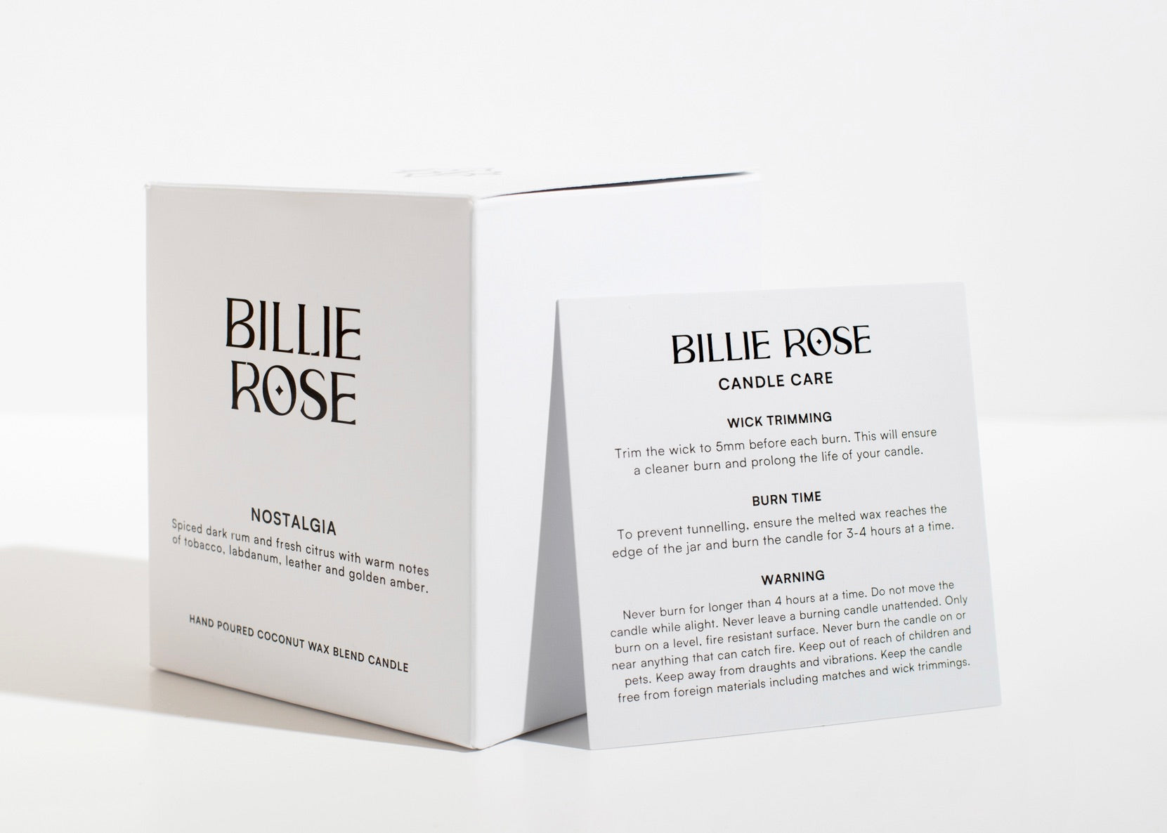 white candle box with candle care card