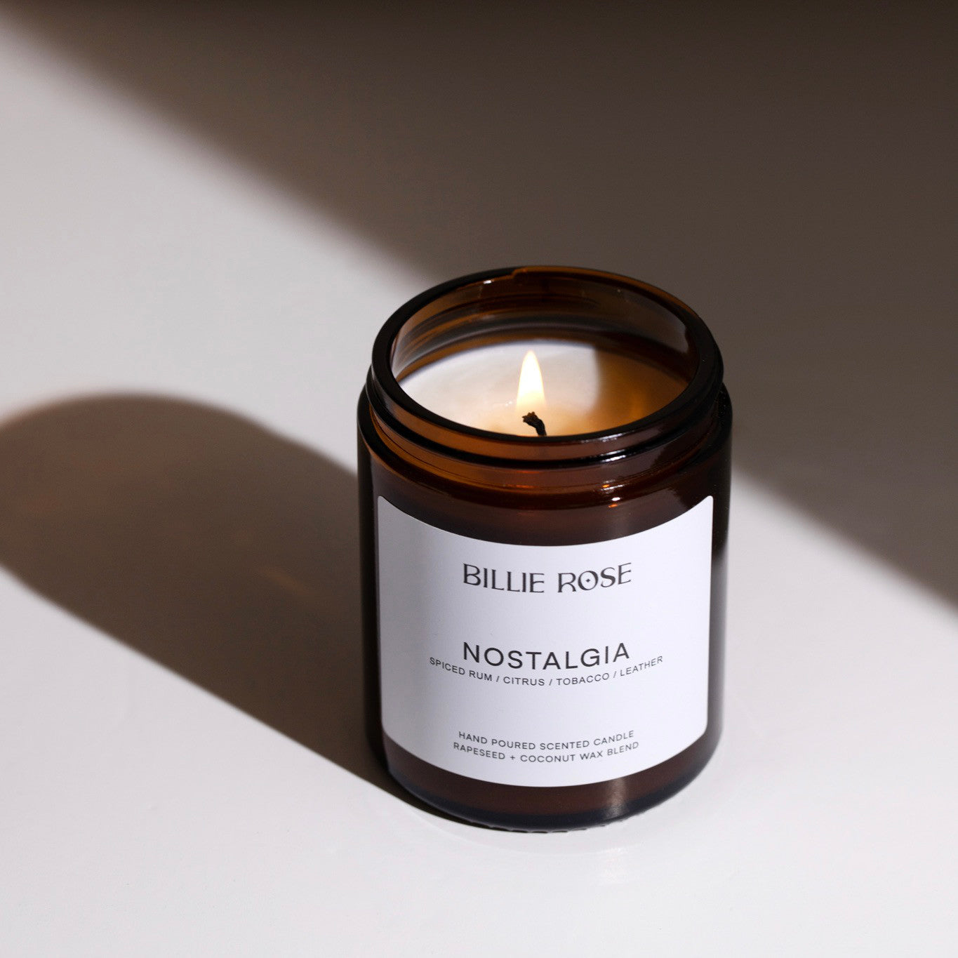 Nostalgia Billie Rose jar candles on shadow background
