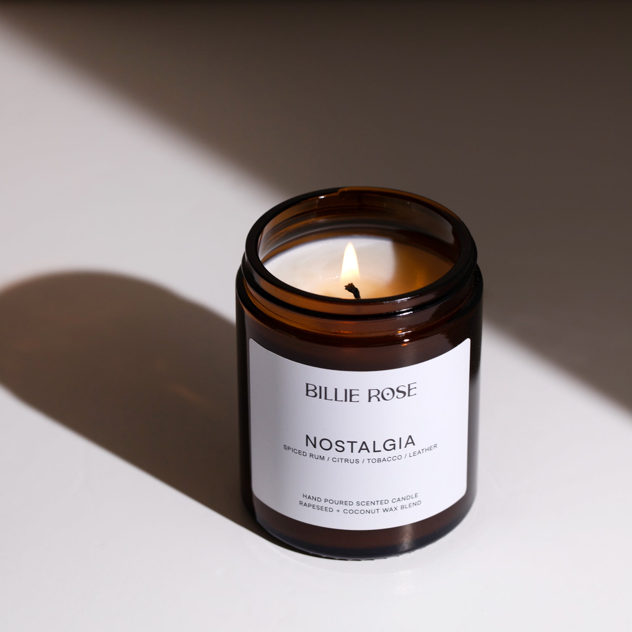 Nostalgia Billie Rose jar candles on shadow backgorund
