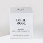 Nostalgia white candle box with Billie Rose logos and fragrance description