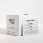 Billie Rose box and candle care packaging with instructions on a white background